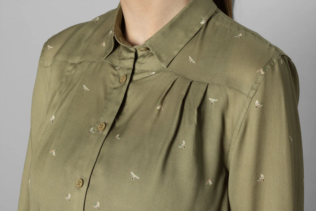 Abigail L/S shirt Women - Dust green/Flying ducks
