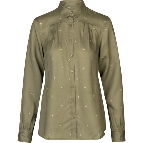 Abigail L/S shirt Women - Dust green/Flying ducks