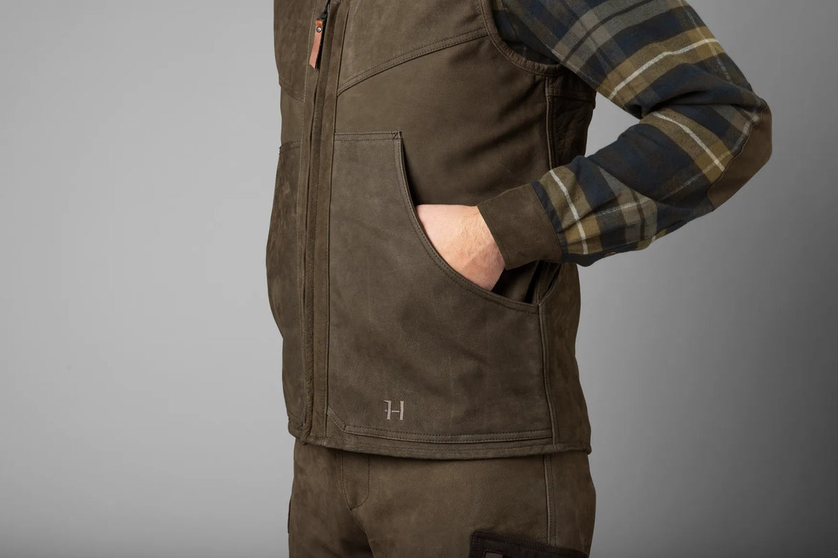Pro Hunter leather waistcoat - Willow green