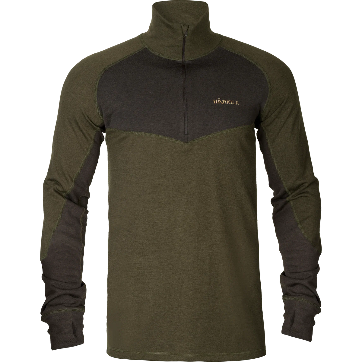 Härkila Base Warm zip neck - Willow green/Shadow brown